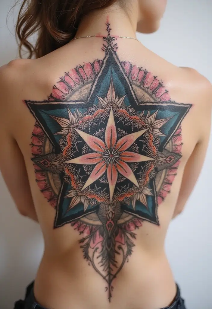 30 Celestial Star Tattoo Inspirations Full of Magic - 25. Star Tattoos with Mandalas