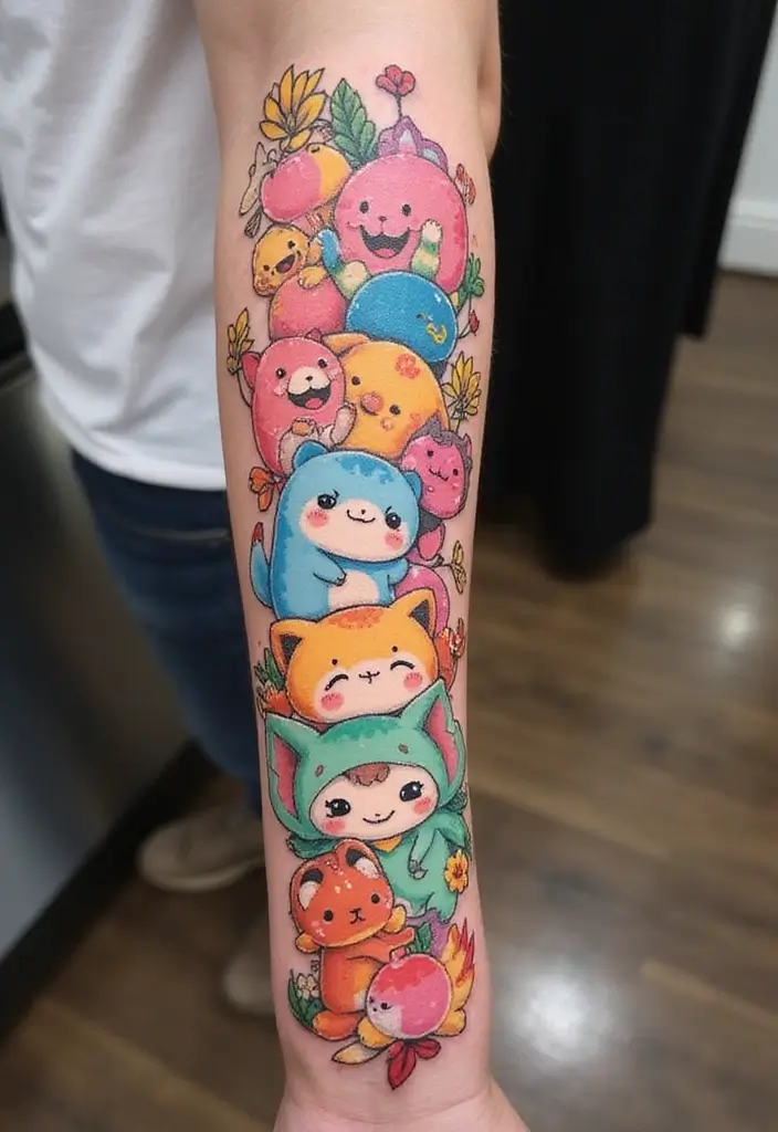 30 Colorful Arm Tattoos That Pop with Style - 25. Kawaii Cuteness