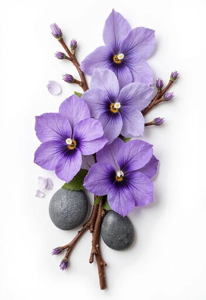 30 February Flower Tattoo Ideas with Birth Month Beauty - 25. Violets with Nature Elements