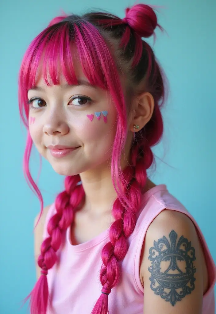 30 Creative Hair Tattoos for Ladies That Stand Out - 25. Fun Fuchsias
