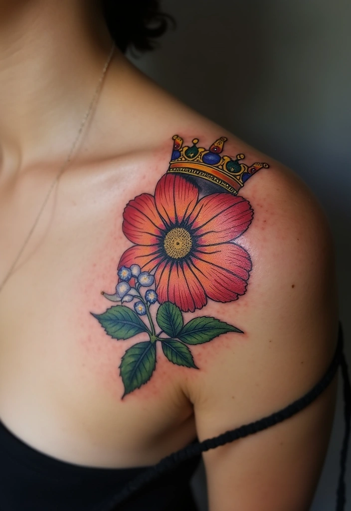 30 Larkspur Tattoo Designs Inspired by Birth Flowers - 25. Larkspur with a Crown