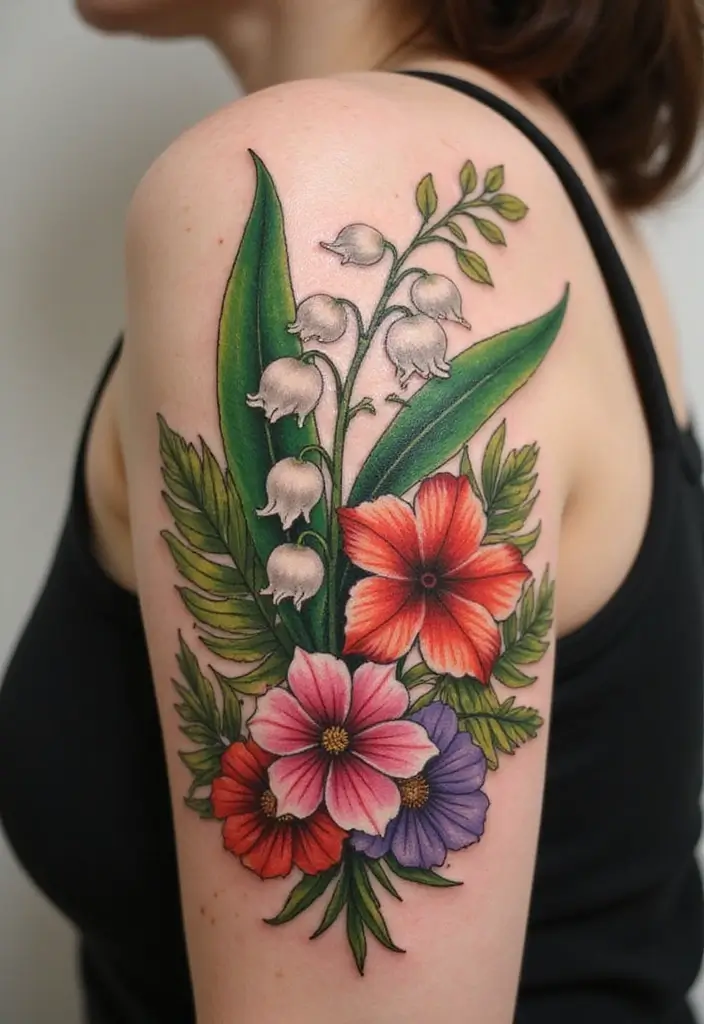 30 Lily of the Valley Tattoo Meaning and Design Ideas - 25. Mixing Floral Styles