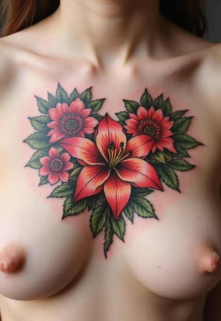 30 Lily Tattoos for Men That Balance Strength and Elegance - 25. Floral Heart with Lily