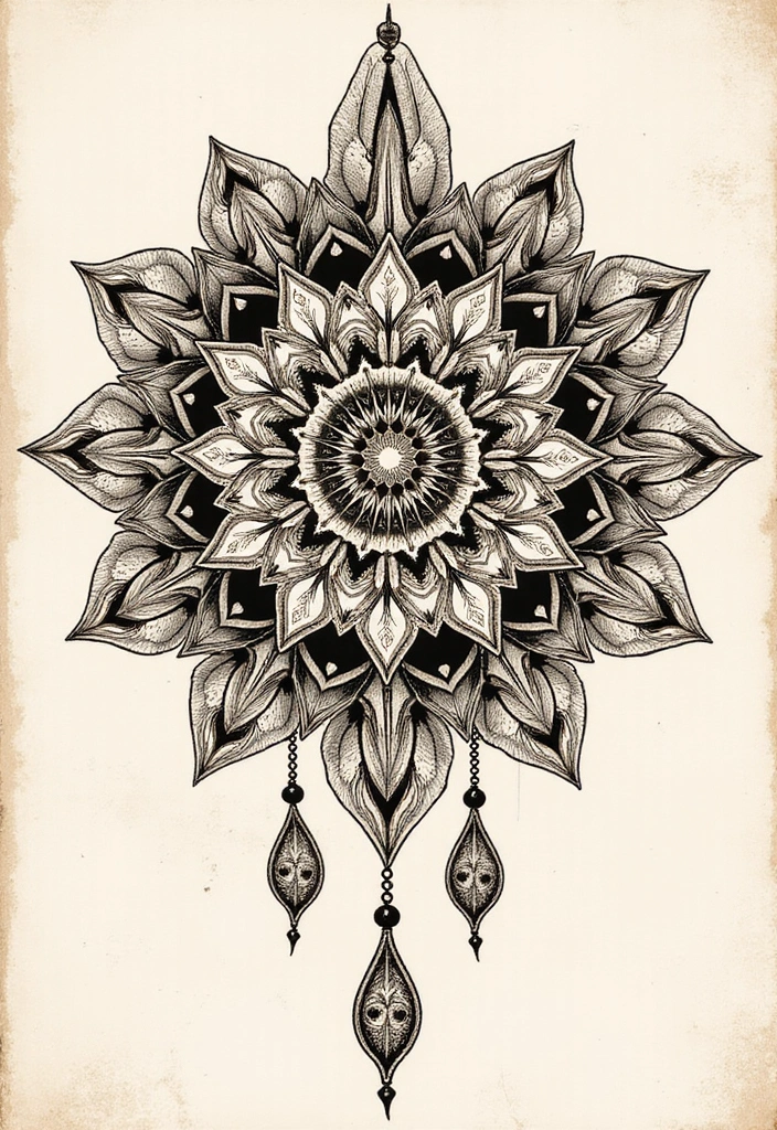 30 Mandala Tattoo Ideas with Spiritual and Geometric Beauty - 25. Vintage Style Mandala