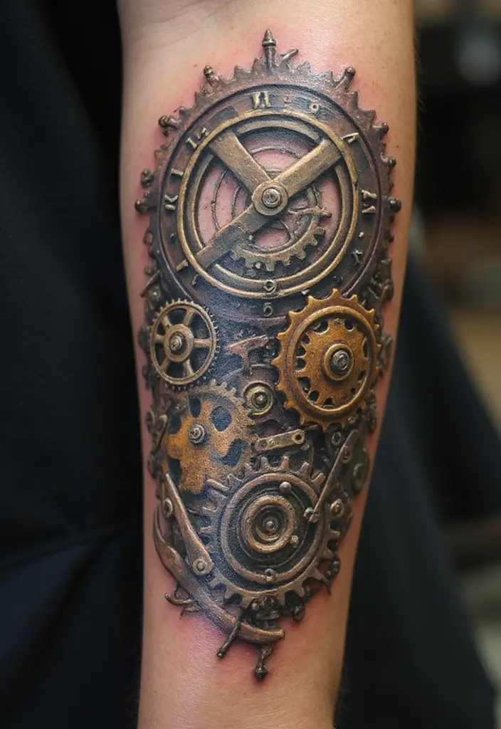 30 Futuristic Mech Tattoo Inspirations for Sci-Fi Fans - 25. Mech Clockwork Tattoo