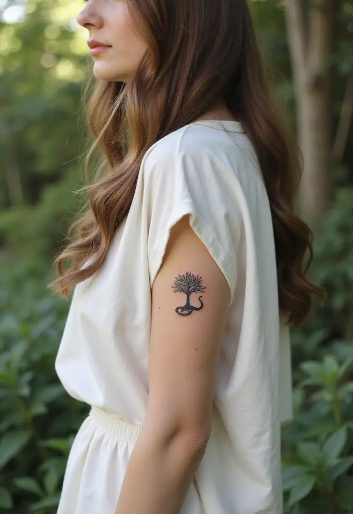 30 Minimalist Small Snake Tattoo Inspirations for Nature Lovers - 25. The Snake and the Tree