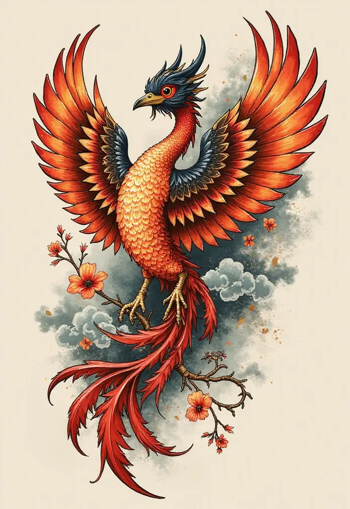 30 Phoenix Reborn Tattoo Designs with Deep Meanings - 25. Traditional Japanese Phoenix