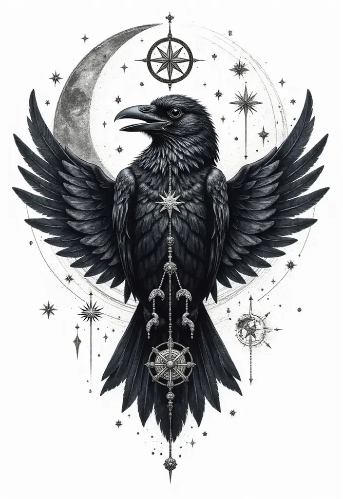 30 Raven Tattoo Shoulder Designs That Look Powerful - 25. Raven and Dream Symbols