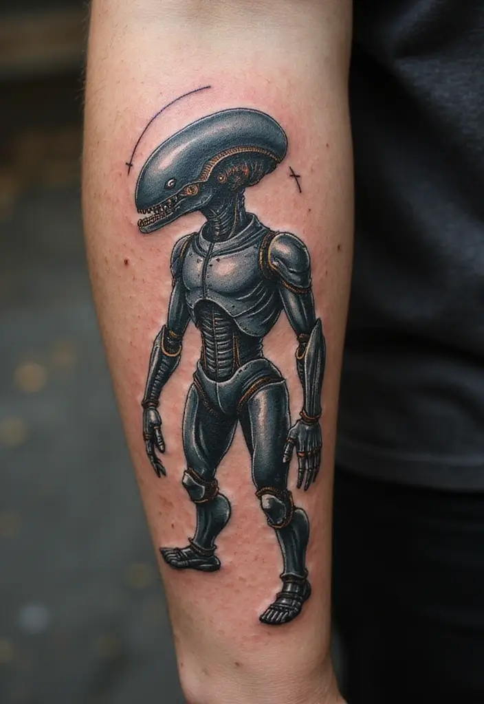 30 Realistic Alien Tattoo Inspirations That Look Out of This World - 25. Alien Robots