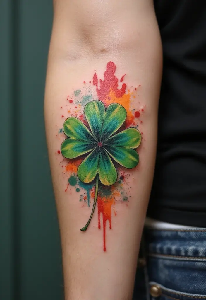 30 Realistic Four Leaf Clover Tattoo Inspirations for Luck - 25. Abstract Interpretations