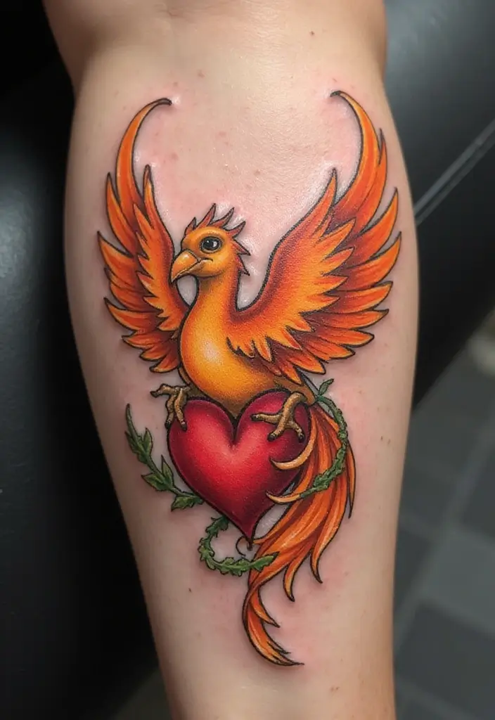 30 Rise of the Phoenix Tattoos That Symbolize Rebirth - 25. Phoenix and Heart Tattoo