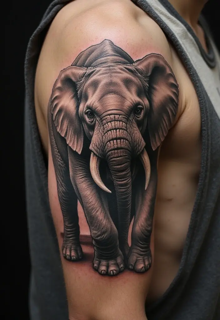 30 Roar Lion Tattoo Inspirations That Show Strength - 25. Lion and Elephant: Strength in Unity