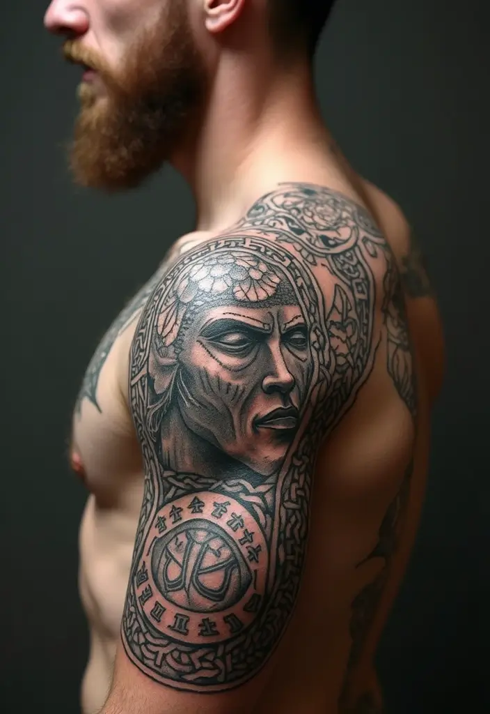 30 Shoulder and Back Tattoos for Guys with Masculine Energy - 25. The Celtic Warrior