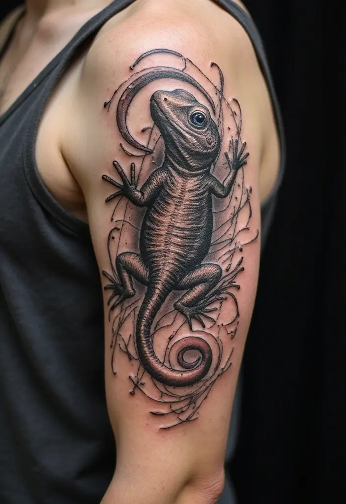 30 Small Lizard Tattoo Designs That Look Unique - 25. Lizard with Swirls