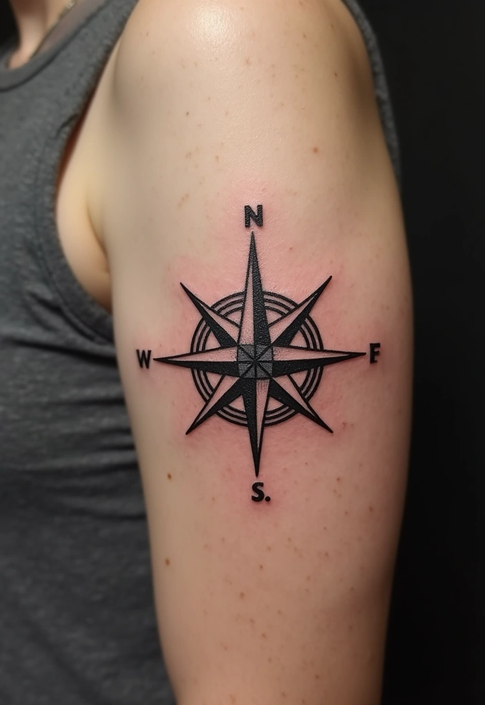 30 Small Tattoo Placements That Make a Big Statement - 25. Small Compass Rose on the Upper Arm