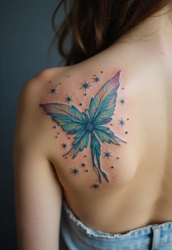 30 Snowflake Tattoo Ideas with Delicate and Unique Patterns - 25. Snowflake with Fairy Elements