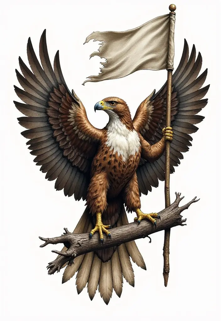 30 Hawk Tattoo Designs That Represent Vision and Strength - 25. Hawk Holding a Banner