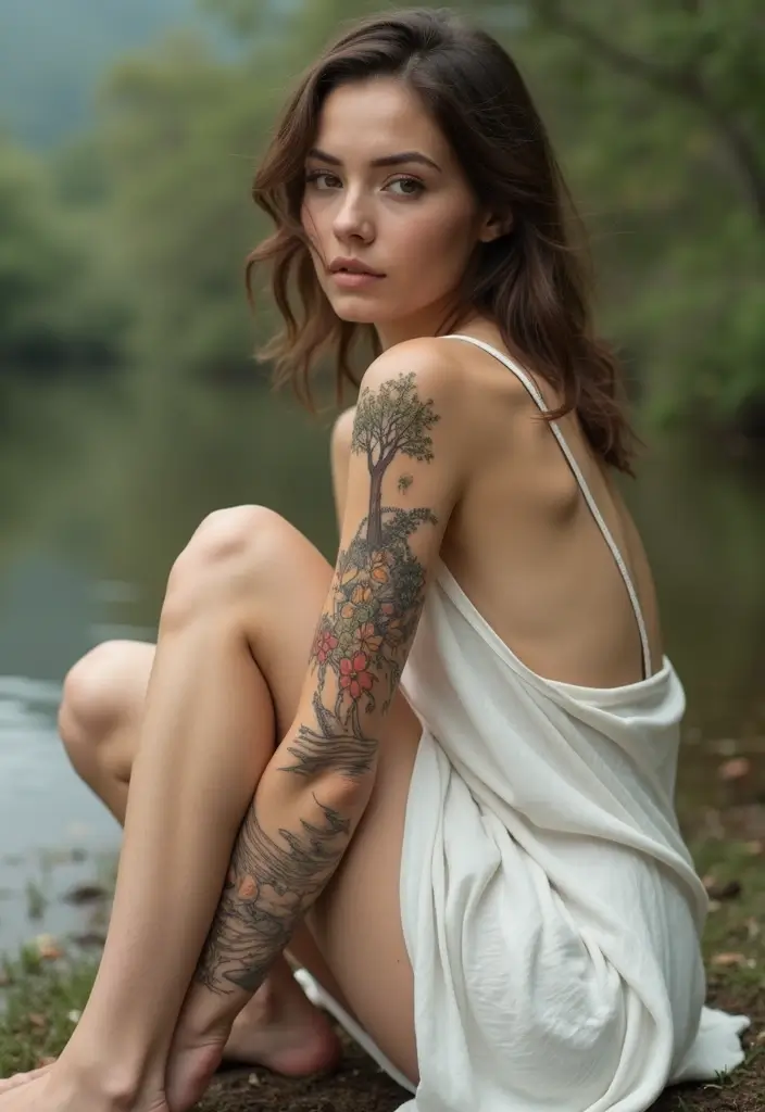 30 Tree Leg Tattoo Designs for Nature-Inspired Ink - 25. Tree and River