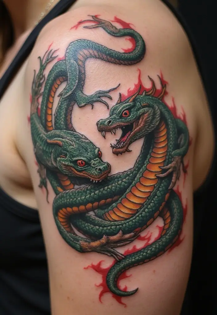 30 Viking Snake Tattoo Designs with Norse Symbolism - 25. The Dueling Serpents