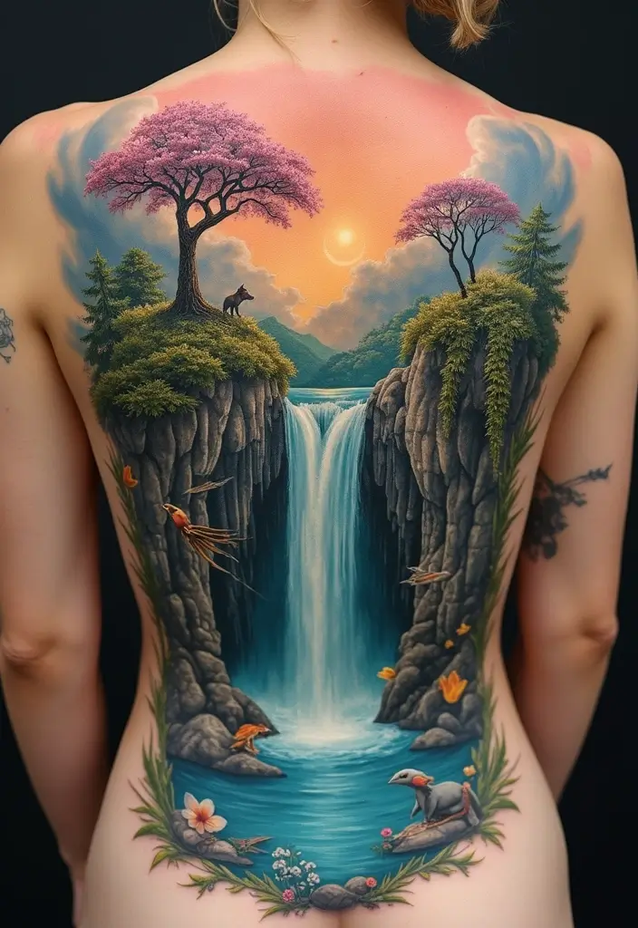 30 Waterfall Tattoos That Flow with Beauty - 25. Waterfall Dreams