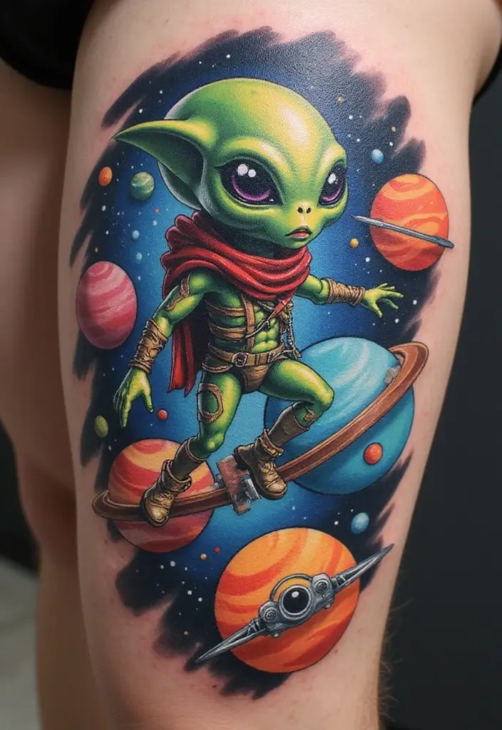 30 Alien Tattoo Meaning and Out-of-This-World Designs - 27. Alien Adventures
