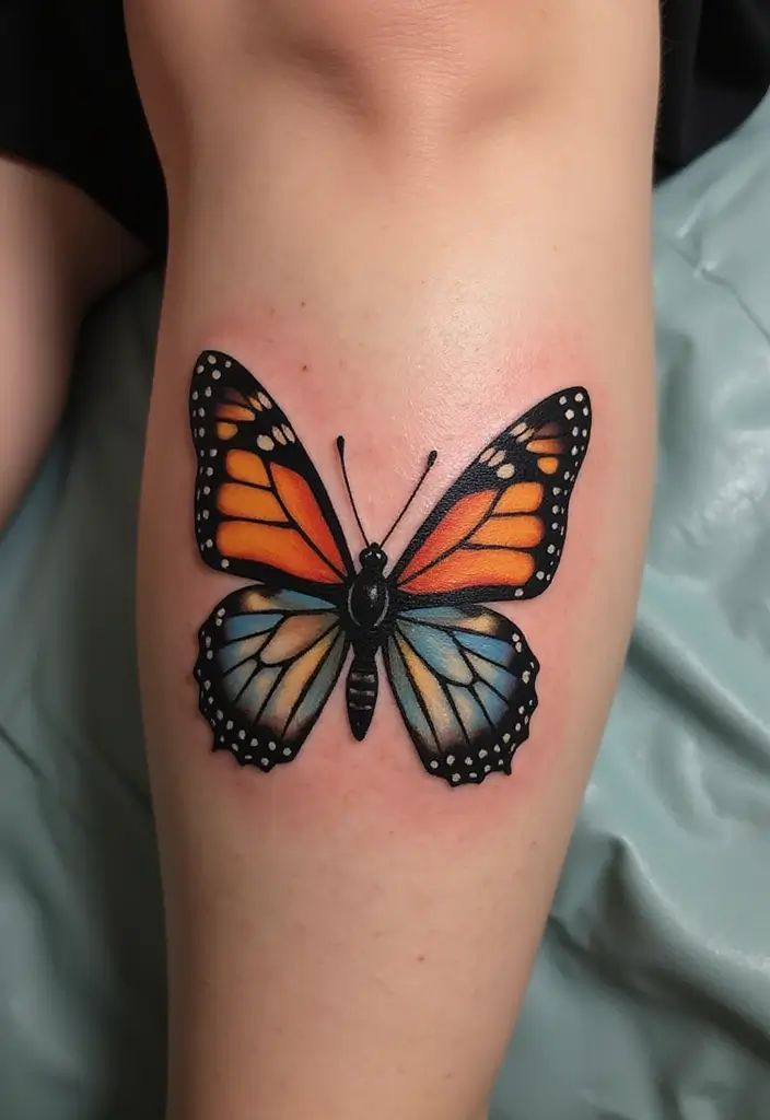 30 Butterfly Tattoo Placement Ideas That Enhance Beauty - 26. Lower Leg: A Striking Presentation