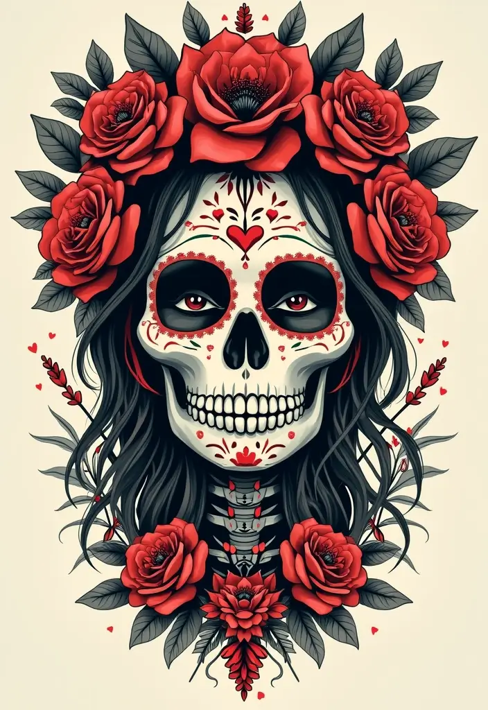 30 Calavera Tattoo Inspirations for Day of the Dead - 26. Eclectic Mix