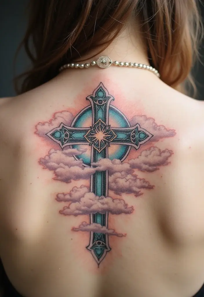 30 Celtic Cross Tattoos with Deep Spiritual Significance - 26. Celtic Cross with Clouds