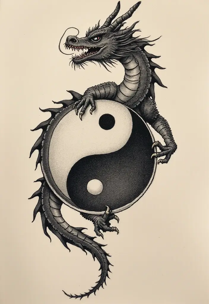 30 Chinese Dragon Tattoo Meaning and Artistic Designs - 26. The Dragon of Balance