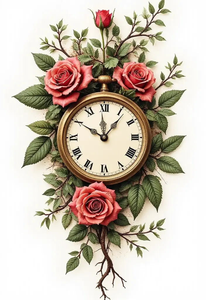 30 Clock and Rose Tattoos That Symbolize Time and Love - 26. Connecting with Nature