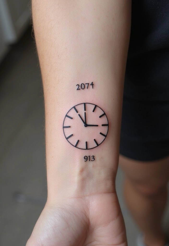 30 Clock Tattoo on Hand Ideas That Stand the Test of Time - 26. Minimalist Clock with Date
