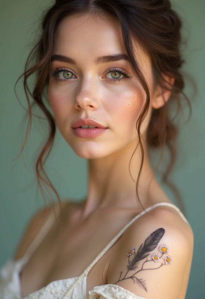30 Daisy Chain Tattoo Inspirations for a Delicate Look - 26. Daisy Chains with a Feather