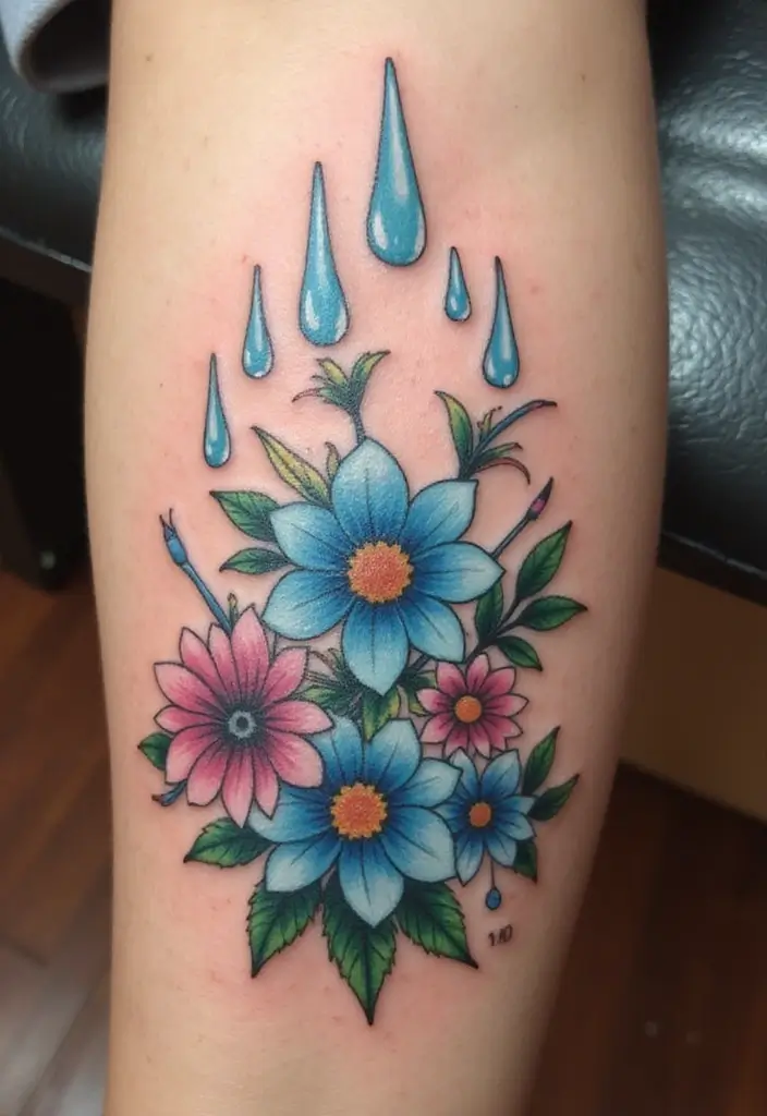 30 Dreamer Tattoo Meaning and Inspirational Designs - 26. Rain Tattoos - Embracing Change
