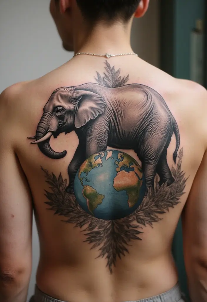 30 Elephant Tattoo Designs That Represent Strength and Wisdom - 26. Elephant and Earth