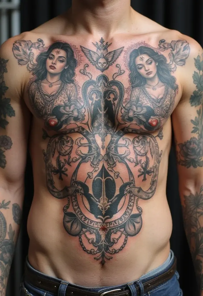 30 Full Chest Tattoos for Men with Powerful Visual Impact - 26. Customized Designs