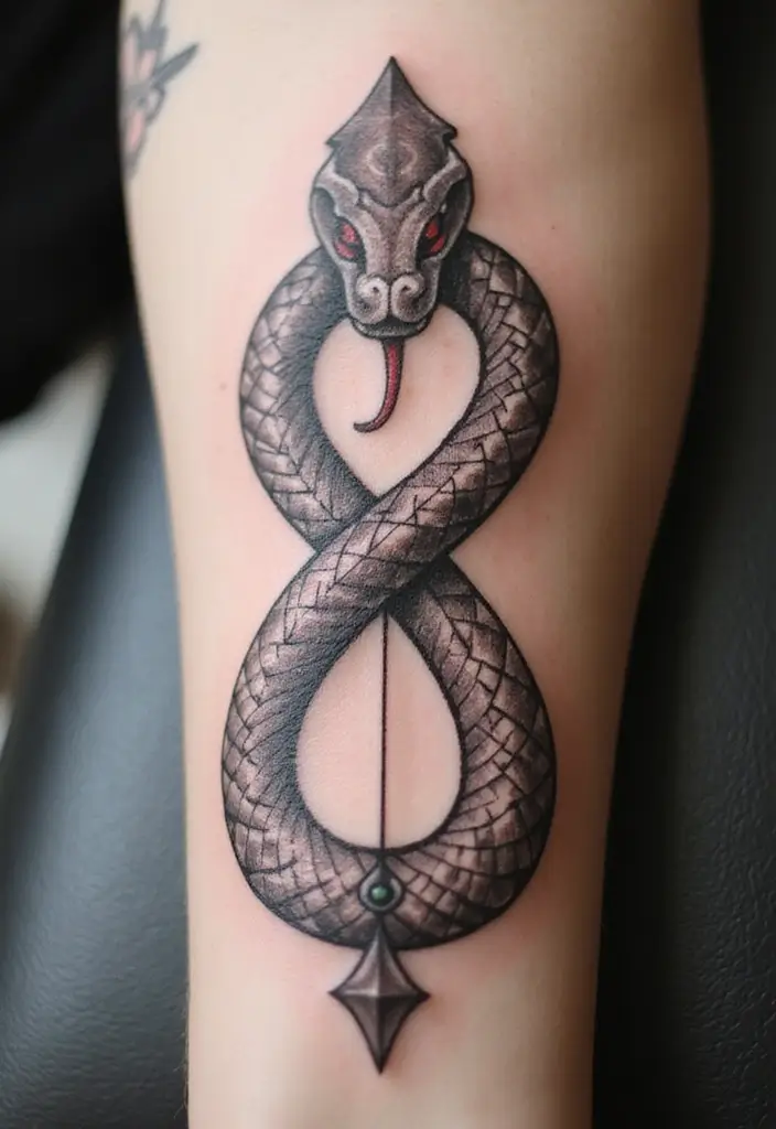 30 Geometric Snake Tattoo Ideas with Unique Patterns - 26. Snake as a Geometric Infinity Symbol