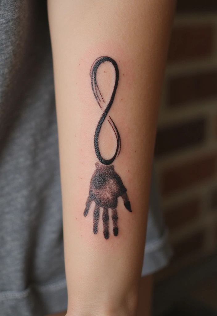 30 Infinity Friendship Tattoo Ideas for Everlasting Bonds - 26. Infinity with a Handprint