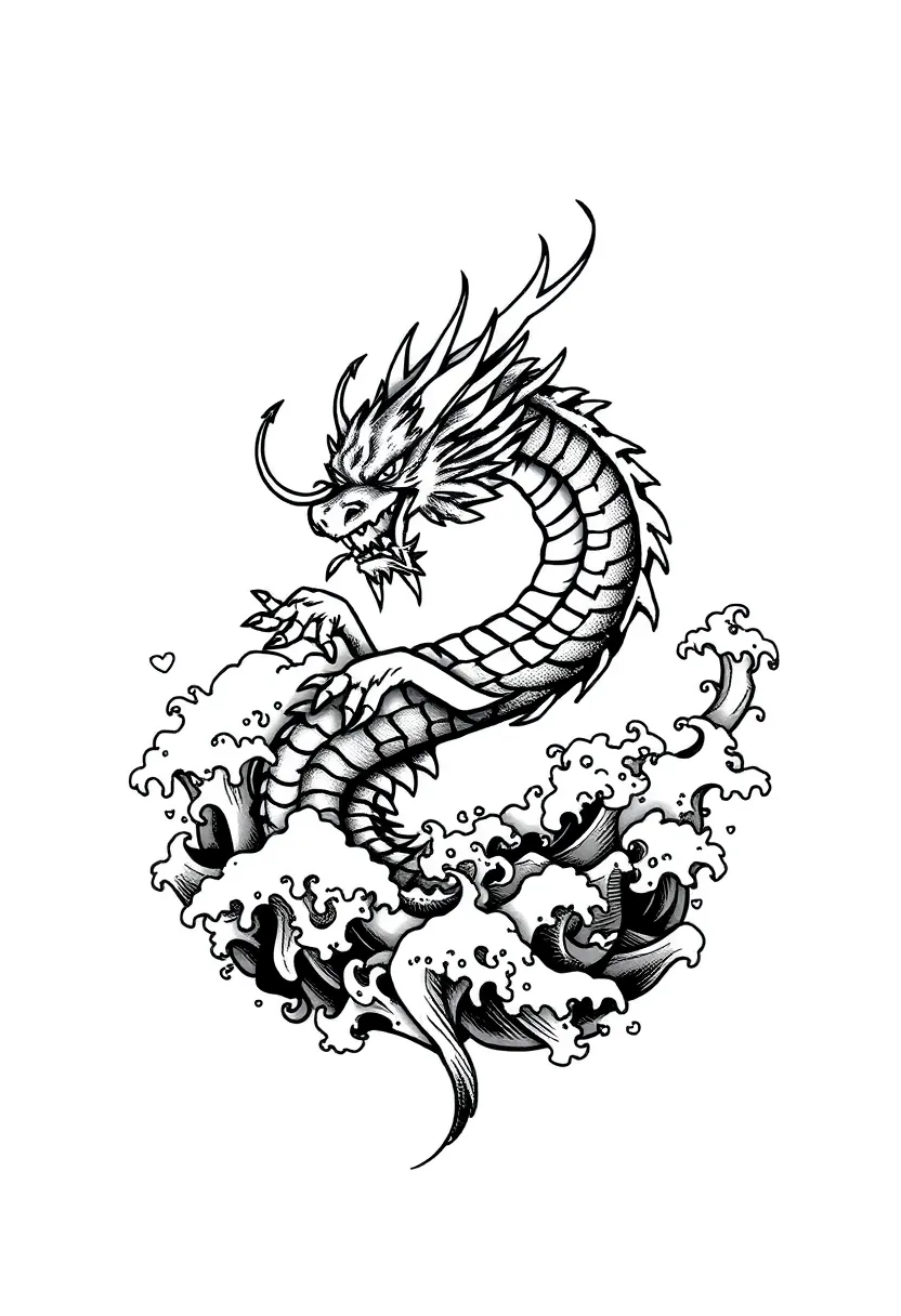 30 Japanese Dragon Tattoos That Showcase Power and Elegance - 26. The Dragon and the Waves: Flowing Energy