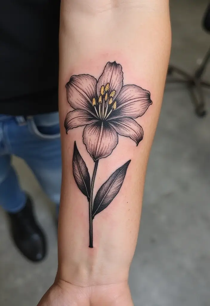 30 Lily Tattoos for Men That Balance Strength and Elegance - 26. Rustic Style Lily