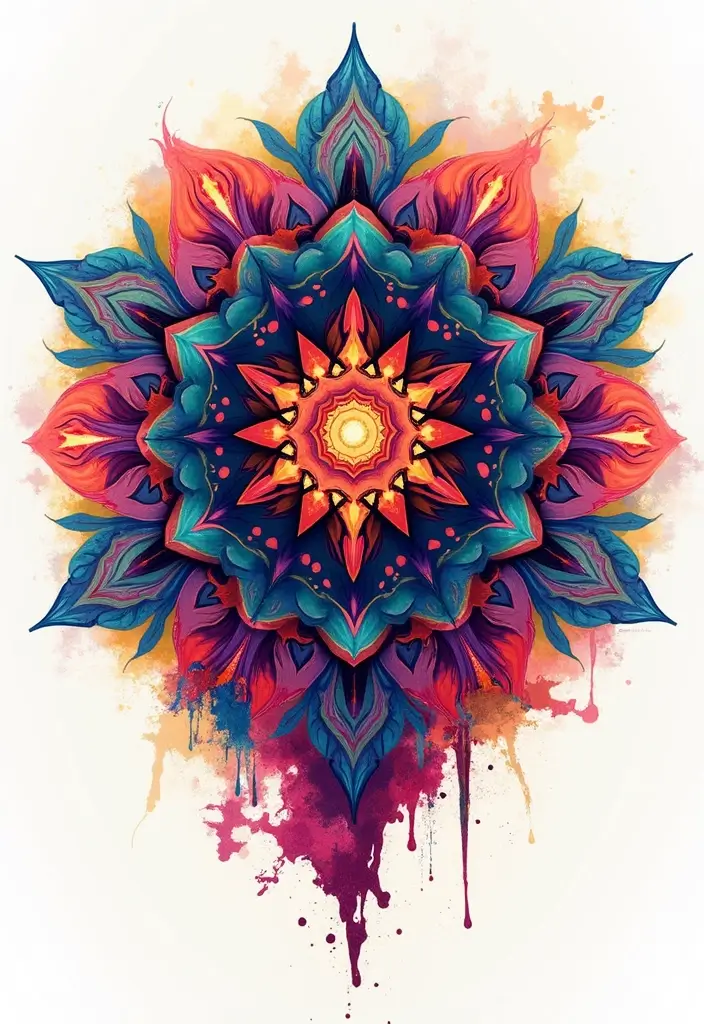 30 Mandala Tattoo Ideas with Spiritual and Geometric Beauty - 26. Abstract Color Play Mandala