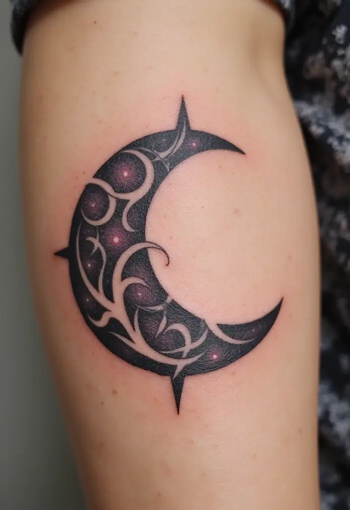 30 Masculine Tribal Tattoos Full of Power and Legacy - 26. The Tribal Crescent Moon
