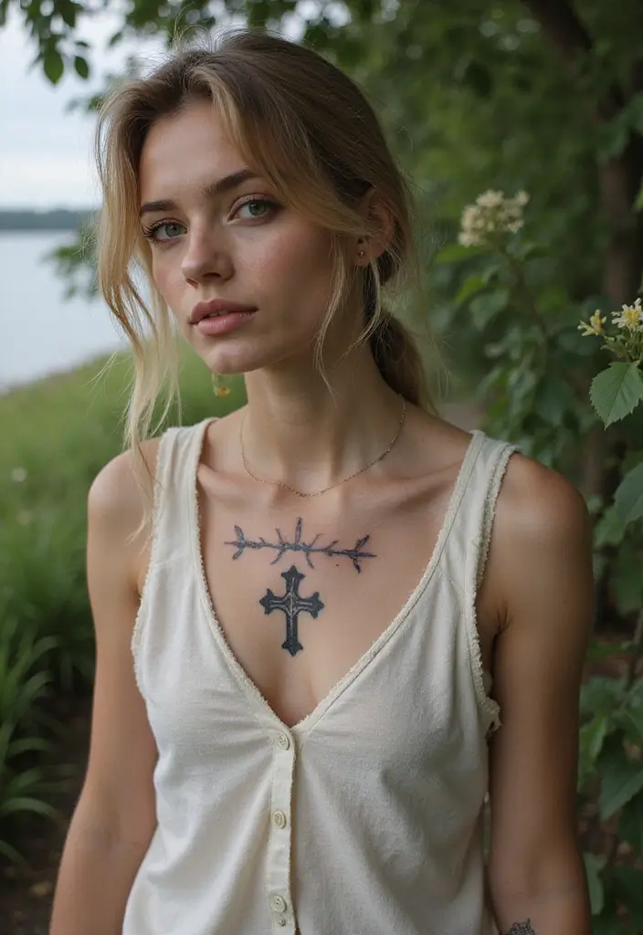 30 Nautical Star Tattoos for Classic Sailor Style - 26. Nautical Star with a Cross