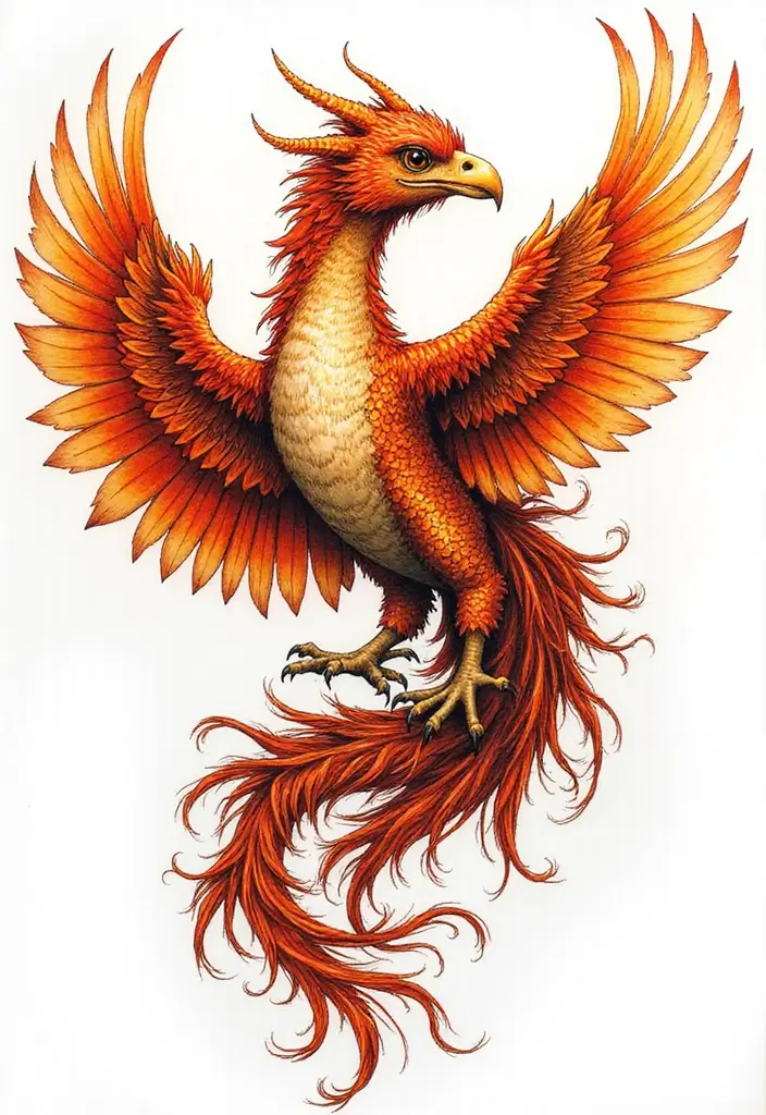 30 Phoenix Reborn Tattoo Designs with Deep Meanings - 26. Phoenix with Dragon Elements