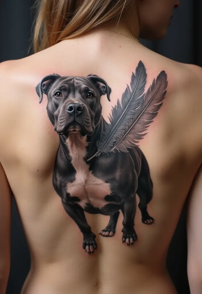 30 Pitbull Tattoo Designs Celebrating Strength and Loyalty - 26. Pitbull with Feathers