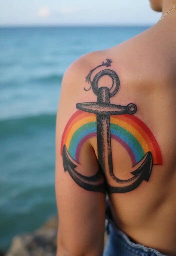 30 Rainbow Tattoo Ideas Full of Color and Meaning - 26. Rainbow Anchor Tattoo
