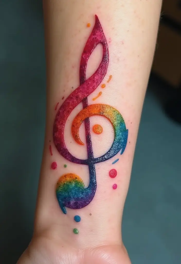 30 Rainbow Tattoos That Symbolize Hope and Diversity - 26. Rainbow Musical Note Tattoo