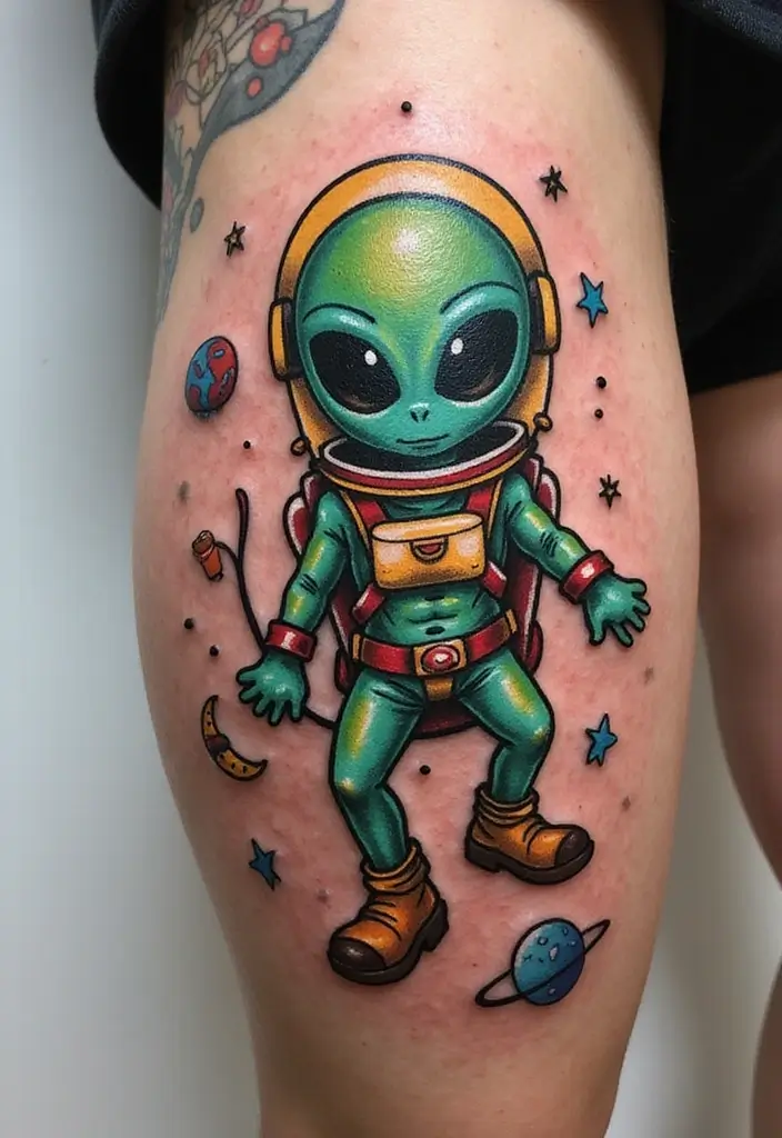 30 Realistic Alien Tattoo Inspirations That Look Out of This World - 26. Astronaut Aliens