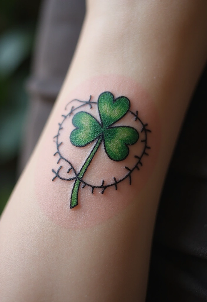 30 Realistic Four Leaf Clover Tattoo Inspirations for Luck - 26. Clover in a Circle