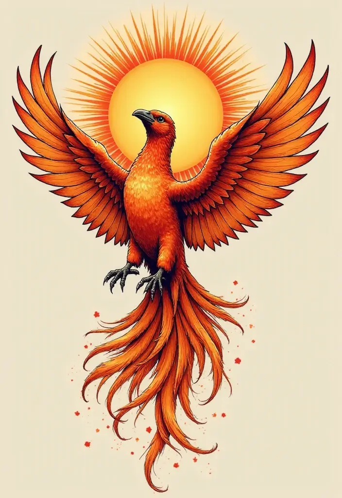 30 Rise of the Phoenix Tattoos That Symbolize Rebirth - 26. Phoenix and Sun Tattoo