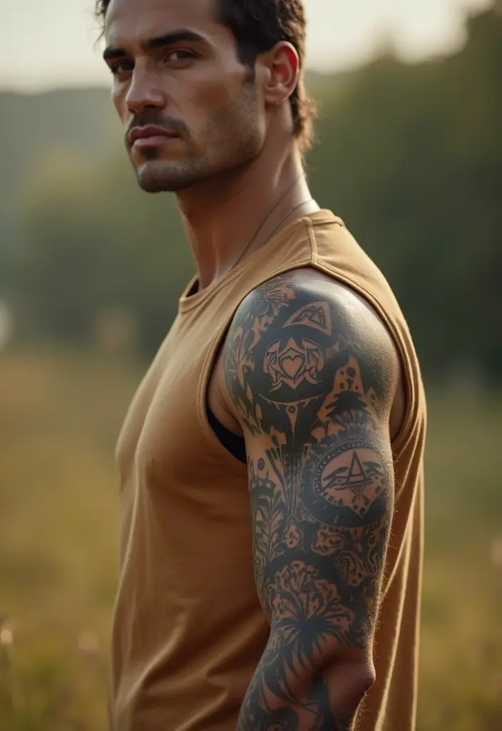 30 Shoulder Tattoos for Men with Meaningful Designs - 26. Native American Symbols: Heritage and Respect